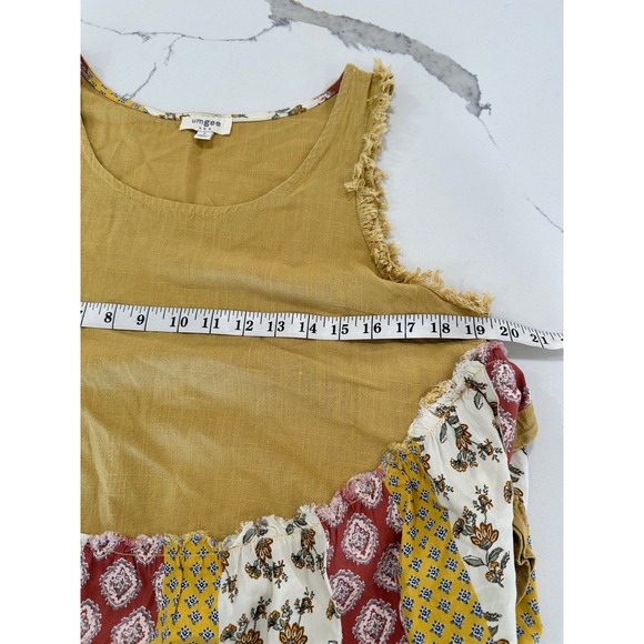 Umgee Mustard Yellow Patchwork Floral Boho Linen Blend Tank Top Small - Picture 5 of 6